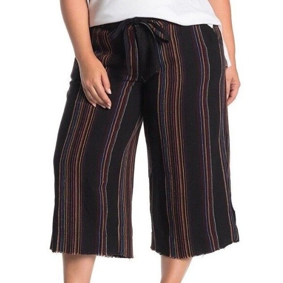 Democracy Womens Flex-ellent Wide Leg Cropped Pants Size 6 Black Striped Boho - Picture 10 of 10